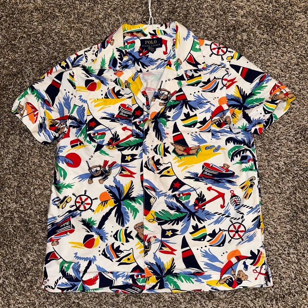 Polo Ralph Lauren Nautical Bearwaiian Print Button Front Shirt Boys 6
